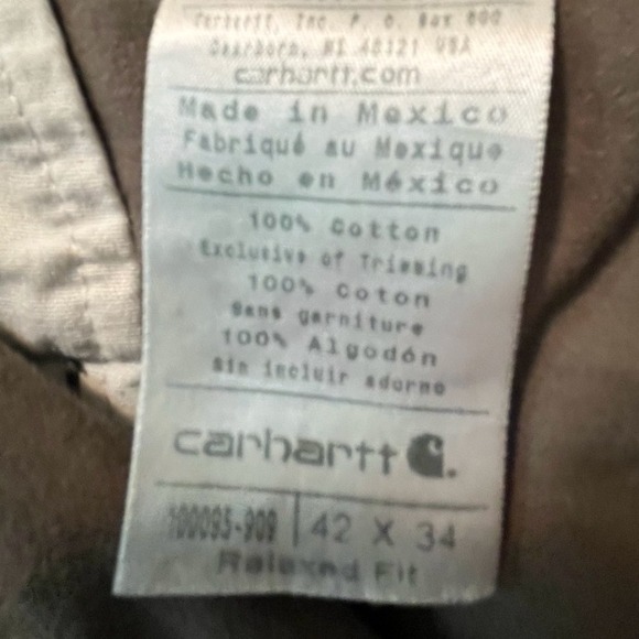 Carhartt Mens Canvas Work Pants Olive Green Relaxed Fit Size 42x34 Outdoor - Picture 2 of 4